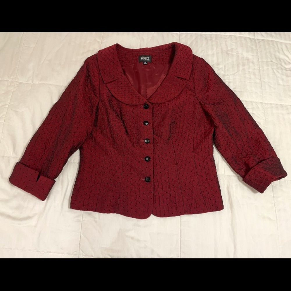 VTG Adrianna Papell Evening Jacket Blazer Red Burgundy Stoned Iridescent W 14